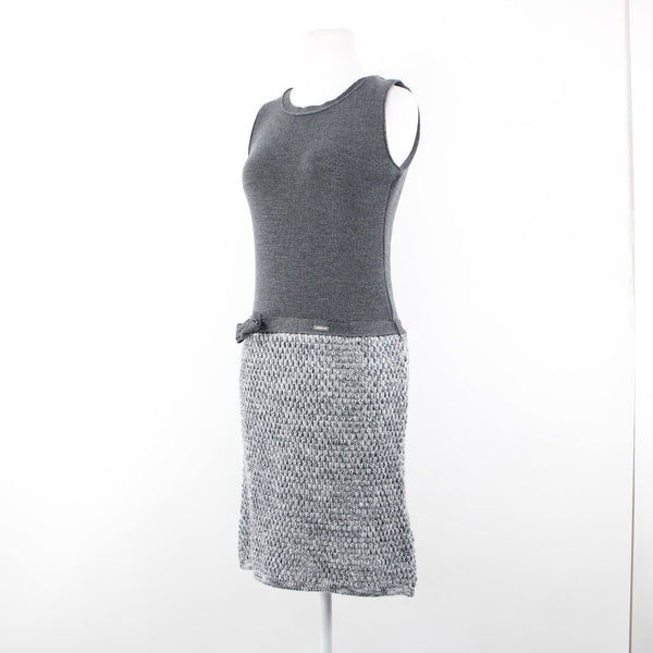 Miss Money NEW $186 Perla Sz M Gray White Knit Belted With Scarf Wool Dress