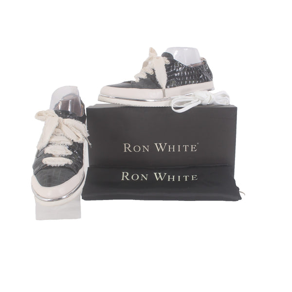 Ron White Sneakers Novella Croco Sz 39 White Green Onyx Embossed Pat 1" Sneakers