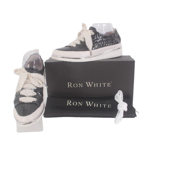 Ron White Sneakers Novella Croco Sz 39 White Green Onyx Embossed Pat 1" Sneakers