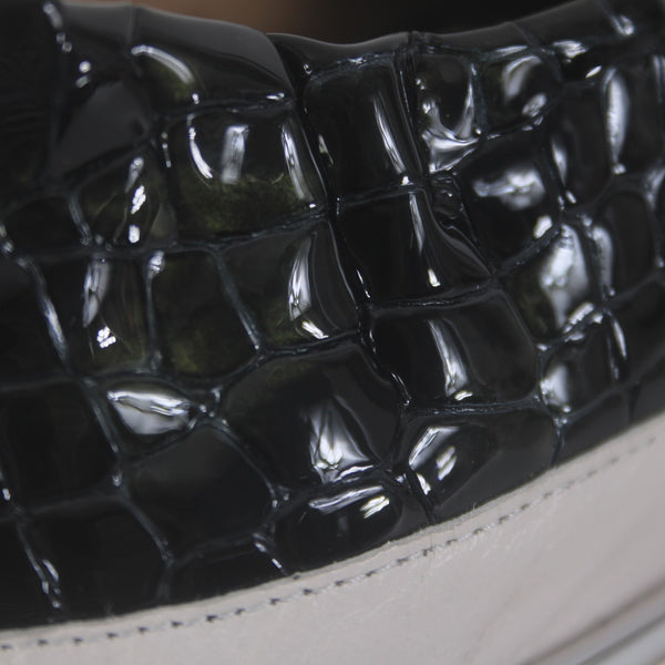 Ron White Sneakers Novella Croco Sz 39 White Green Onyx Embossed Pat 1" Sneakers