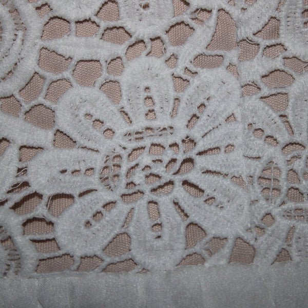 Minuet NEW Sz L White Tan Lined Lacoe Ruffles Off Shoulders Polyester Dress