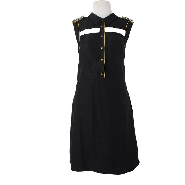 Rachel Roy Dress Sz 12 Black Rhinestones Pearls Pockets Viscose Polyester Dress