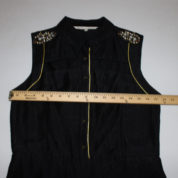 Rachel Roy Dress Sz 12 Black Rhinestones Pearls Pockets Viscose Polyester Dress