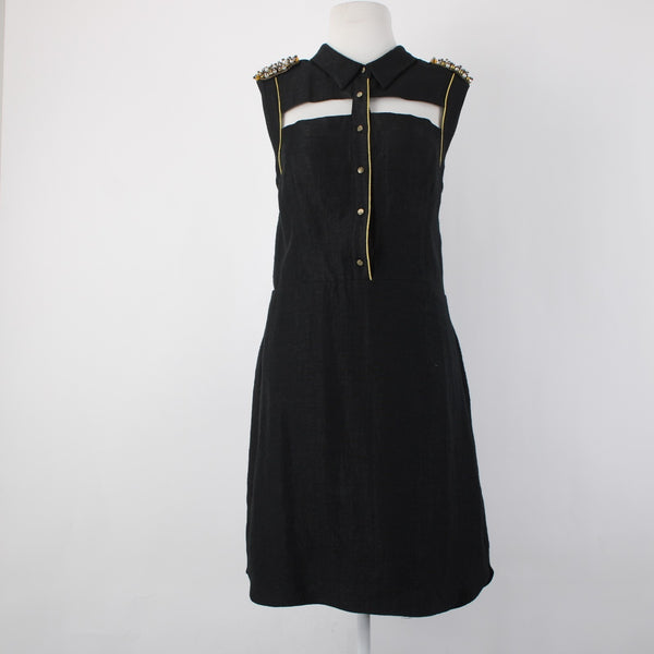 Rachel Roy Dress Sz 12 Black Rhinestones Pearls Pockets Viscose Polyester Dress