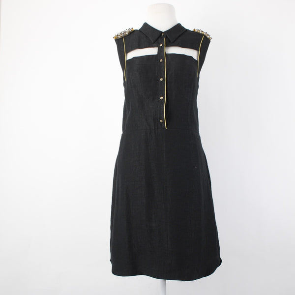 Rachel Roy Dress Sz 12 Black Rhinestones Pearls Pockets Viscose Polyester Dress