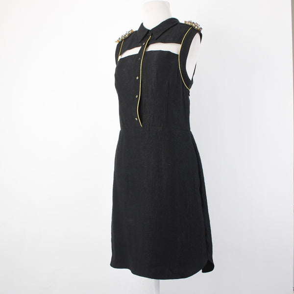 Rachel Roy Dress Sz 12 Black Rhinestones Pearls Pockets Viscose Polyester Dress