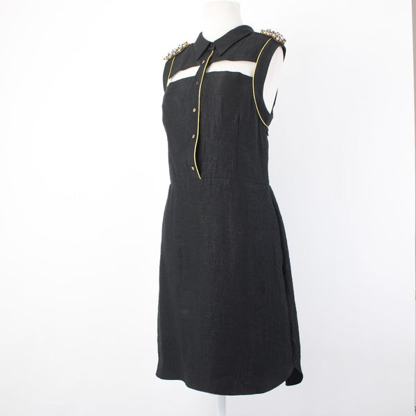 Rachel Roy Dress Sz 12 Black Rhinestones Pearls Pockets Viscose Polyester Dress
