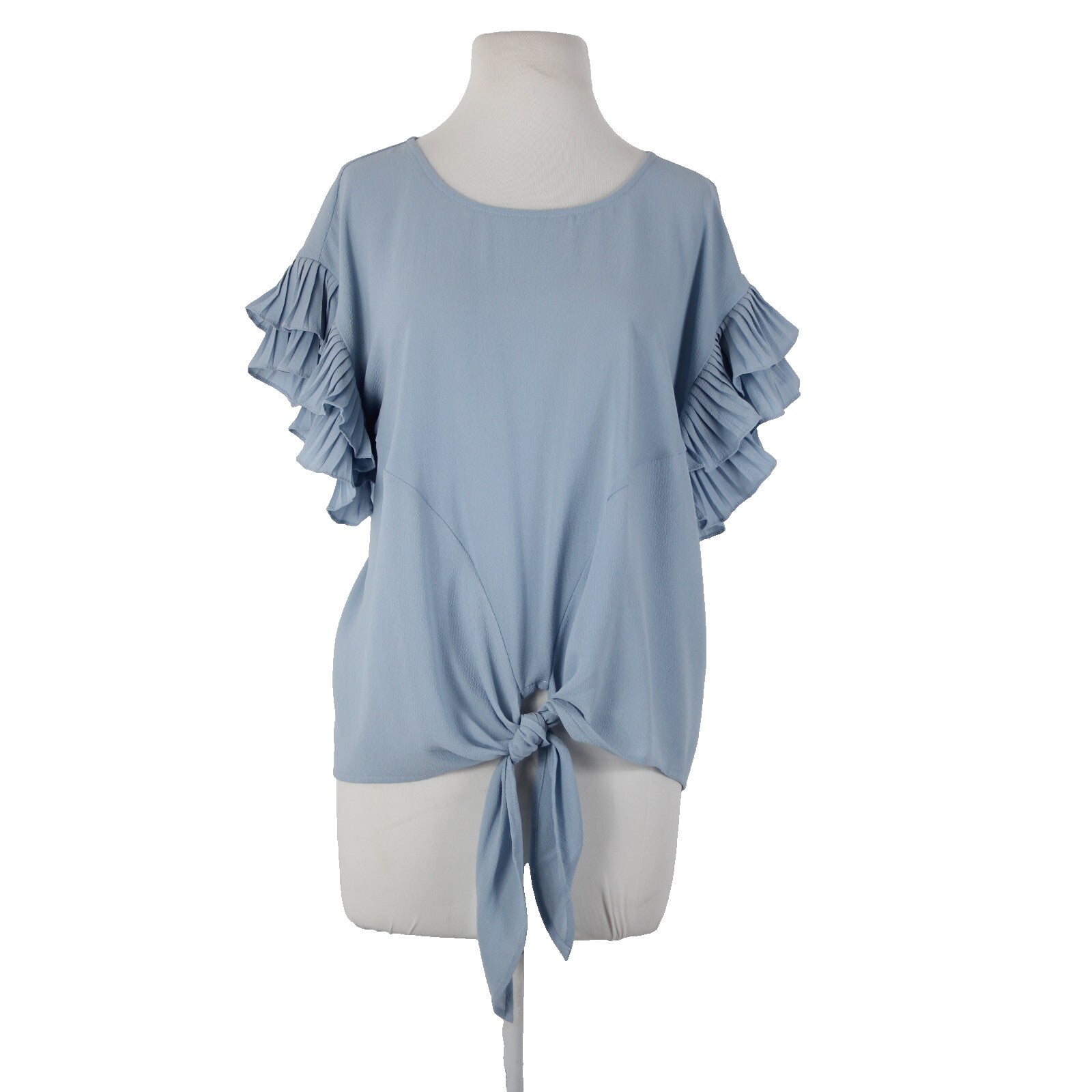 She Sky NEW $74 Sz S Blue Ruffle Sleeves Tie Up Polyester Spandex Top
