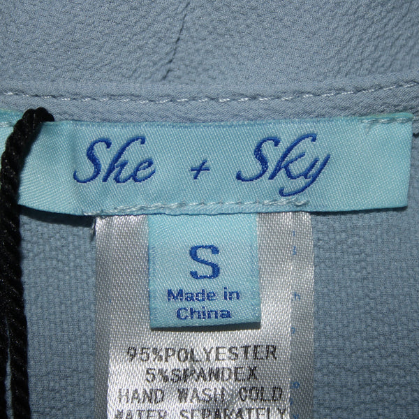 She Sky NEW $74 Sz S Blue Ruffle Sleeves Tie Up Polyester Spandex Top