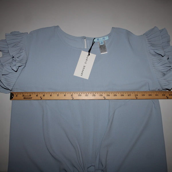 She Sky NEW $74 Sz S Blue Ruffle Sleeves Tie Up Polyester Spandex Top