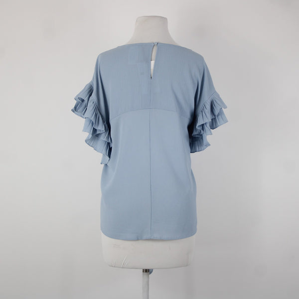 She Sky NEW $74 Sz S Blue Ruffle Sleeves Tie Up Polyester Spandex Top