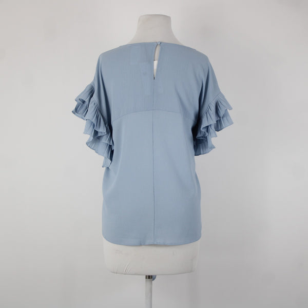 She Sky NEW $74 Sz S Blue Ruffle Sleeves Tie Up Polyester Spandex Top