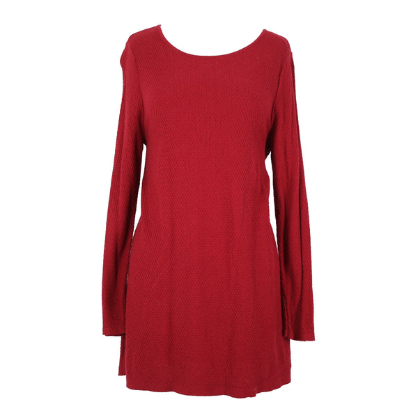 J Jill Sz M Red Textured Long Sleeve Tunic Cotton Viscose Nylon Sweater