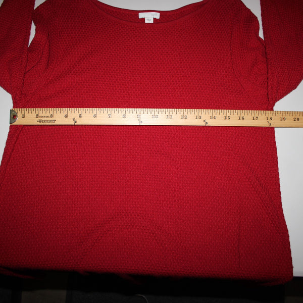 J Jill Sz M Red Textured Long Sleeve Tunic Cotton Viscose Nylon Sweater