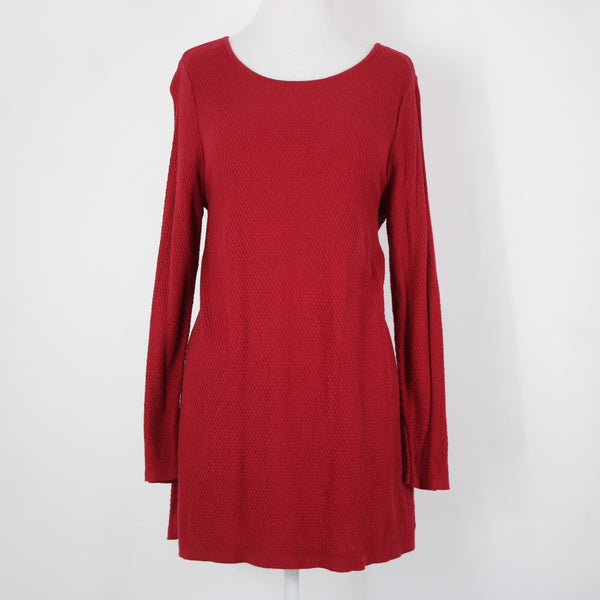 J Jill Sz M Red Textured Long Sleeve Tunic Cotton Viscose Nylon Sweater