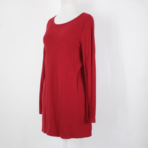 J Jill Sz M Red Textured Long Sleeve Tunic Cotton Viscose Nylon Sweater