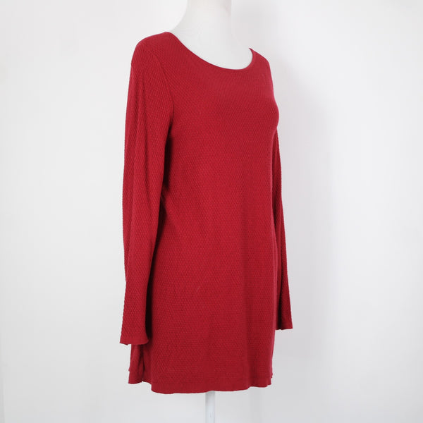 J Jill Sz M Red Textured Long Sleeve Tunic Cotton Viscose Nylon Sweater