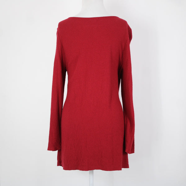 J Jill Sz M Red Textured Long Sleeve Tunic Cotton Viscose Nylon Sweater