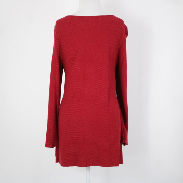 J Jill Sz M Red Textured Long Sleeve Tunic Cotton Viscose Nylon Sweater