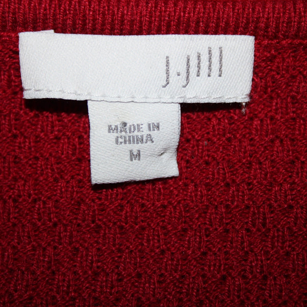 J Jill Sz M Red Textured Long Sleeve Tunic Cotton Viscose Nylon Sweater