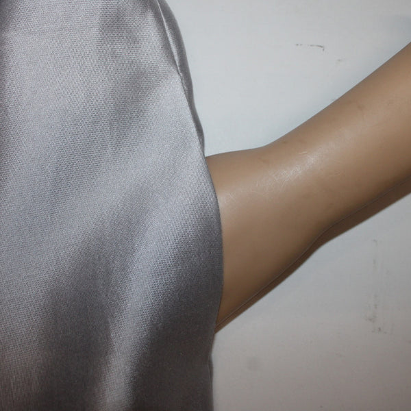 Talbots Dress Sz 2 Silver V Neck Pockets Lined Pleated Silk Cotton Poly Dress