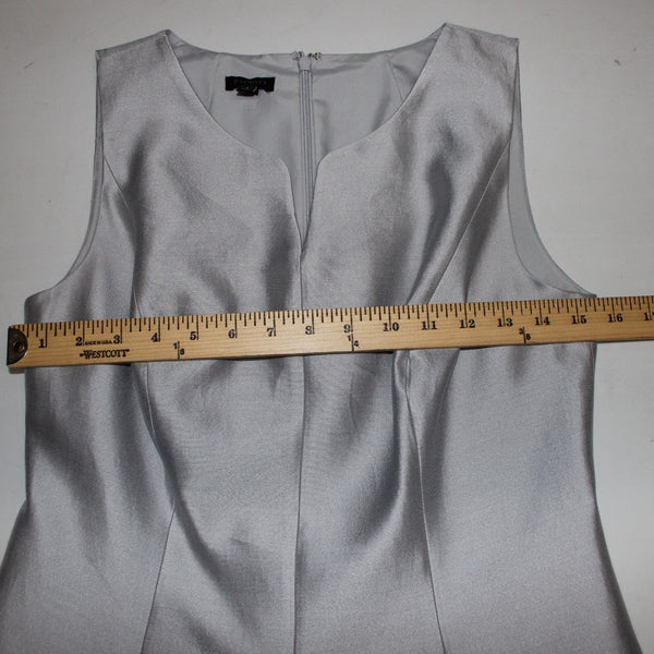 Talbots Dress Sz 2 Silver V Neck Pockets Lined Pleated Silk Cotton Poly Dress