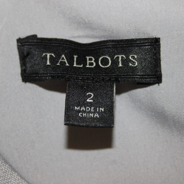 Talbots Dress Sz 2 Silver V Neck Pockets Lined Pleated Silk Cotton Poly Dress