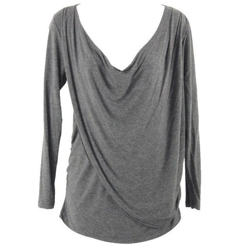Green Envelope Sz S Charcoal Cowl Neck Side Ruched Rayon Spandex Knit Top