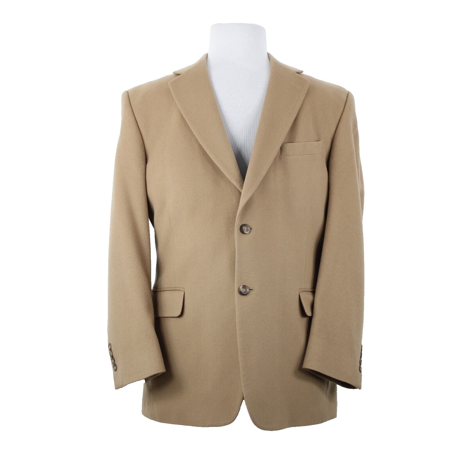 Jos A Bank Sz 44 Reg Tan Lined 2 Button Pockets Collared 100% Cashmere Blazer