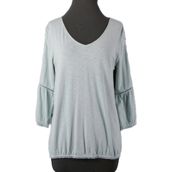 J Jill Sz Mp Mint Green Bell Sleeve Button Shoulder Detail Cotton Modal Blnd Top