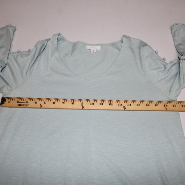 J Jill Sz Mp Mint Green Bell Sleeve Button Shoulder Detail Cotton Modal Blnd Top