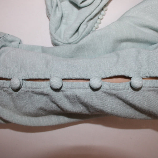J Jill Sz Mp Mint Green Bell Sleeve Button Shoulder Detail Cotton Modal Blnd Top