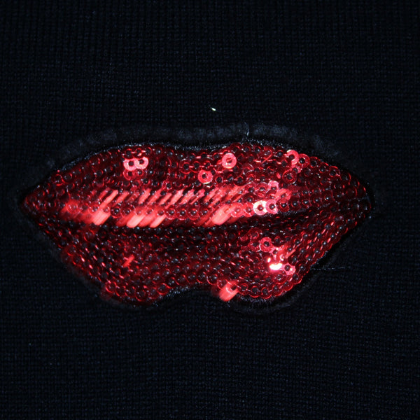 Gran Oriente Sweater Sz L Black Multi Colored Patches Lace Back Nylon Viscose