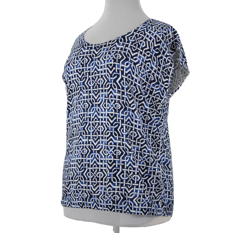 Talbots NEW $80 Sz 1X Navy Blue White Round Neck Sleeveless Cotton Rayon Top
