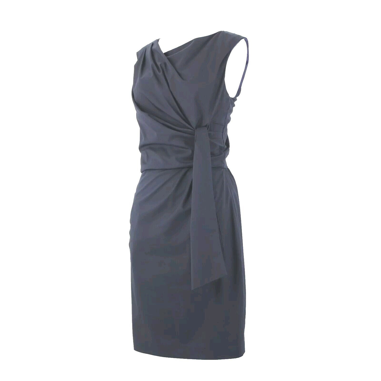 Diane Von Furstenberg Sz 6 Navy Blue Ruched Tie Sleeveless Cotton Poly Dress