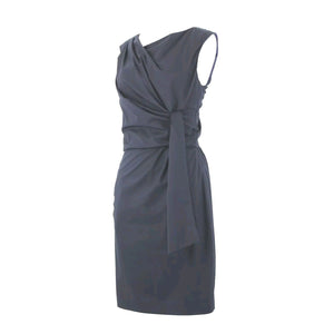 Diane Von Furstenberg Sz 6 Navy Blue Ruched Tie Sleeveless Cotton Poly Dress