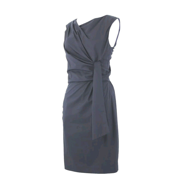Diane Von Furstenberg Sz 6 Navy Blue Ruched Tie Sleeveless Cotton Poly Dress