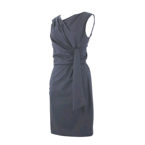 Diane Von Furstenberg Sz 6 Navy Blue Ruched Tie Sleeveless Cotton Poly Dress