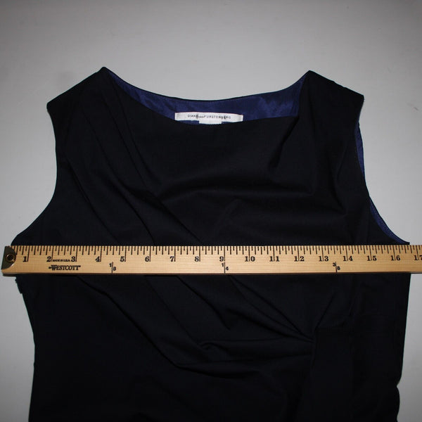 Diane Von Furstenberg Sz 6 Navy Blue Ruched Tie Sleeveless Cotton Poly Dress