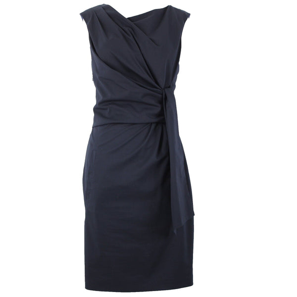 Diane Von Furstenberg Sz 6 Navy Blue Ruched Tie Sleeveless Cotton Poly Dress