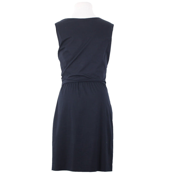 Diane Von Furstenberg Sz 6 Navy Blue Ruched Tie Sleeveless Cotton Poly Dress