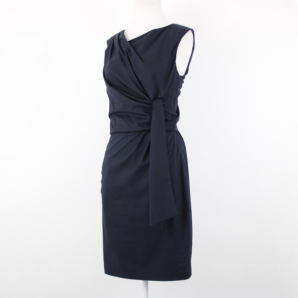 Diane Von Furstenberg Sz 6 Navy Blue Ruched Tie Sleeveless Cotton Poly Dress