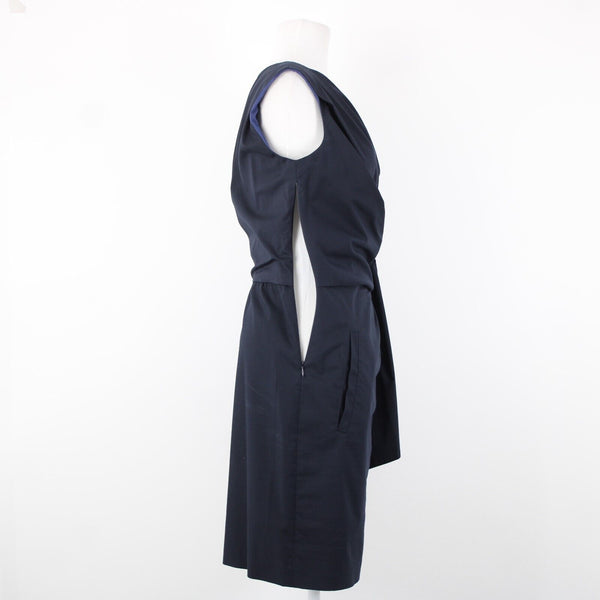 Diane Von Furstenberg Sz 6 Navy Blue Ruched Tie Sleeveless Cotton Poly Dress
