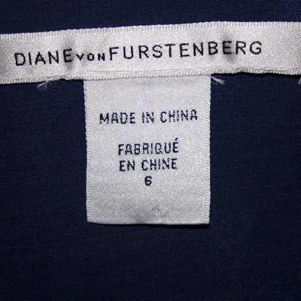 Diane Von Furstenberg Sz 6 Navy Blue Ruched Tie Sleeveless Cotton Poly Dress