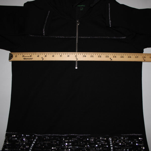 Tricotto Sz S Black Silver Sequin Pockets Zip Detail Cotton Polyester Dress