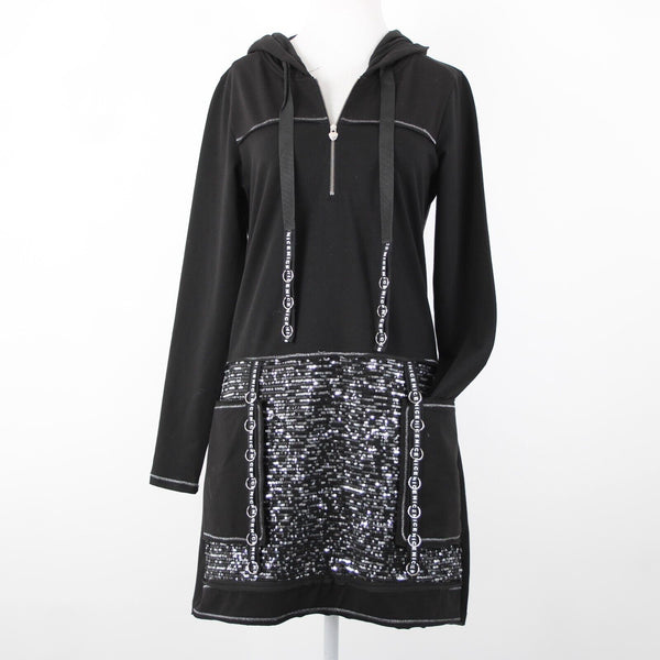 Tricotto Sz S Black Silver Sequin Pockets Zip Detail Cotton Polyester Dress