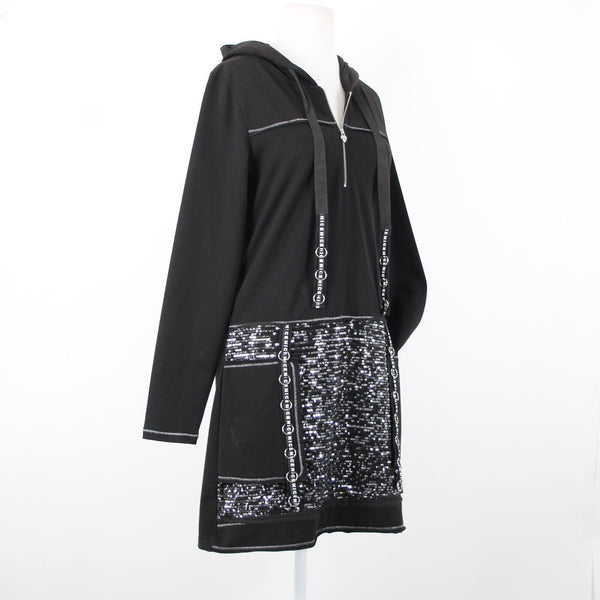 Tricotto Sz S Black Silver Sequin Pockets Zip Detail Cotton Polyester Dress