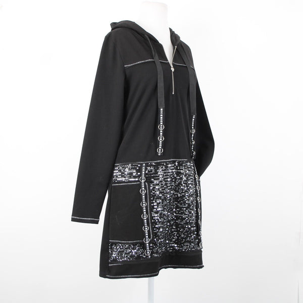 Tricotto Sz S Black Silver Sequin Pockets Zip Detail Cotton Polyester Dress