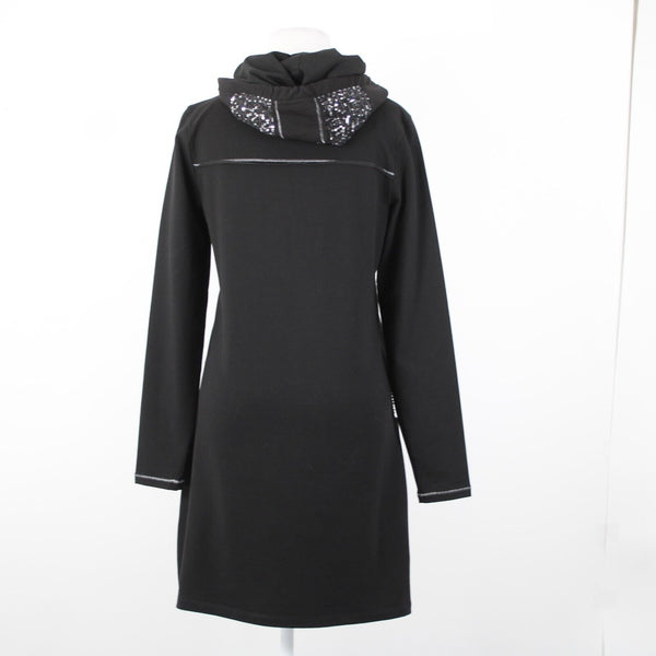 Tricotto Sz S Black Silver Sequin Pockets Zip Detail Cotton Polyester Dress