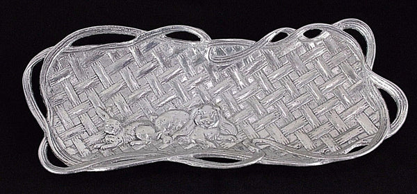 Arthur Court 8.25" x 3.5" Silver Basket Weave Rabbit Ornate Rectangular Tray